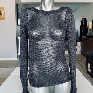 All Saints Sheer Metallic Deep-V Back Sweater.